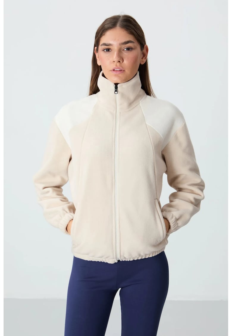 Hanorac dama - oversized - color block - crem natural - fleece