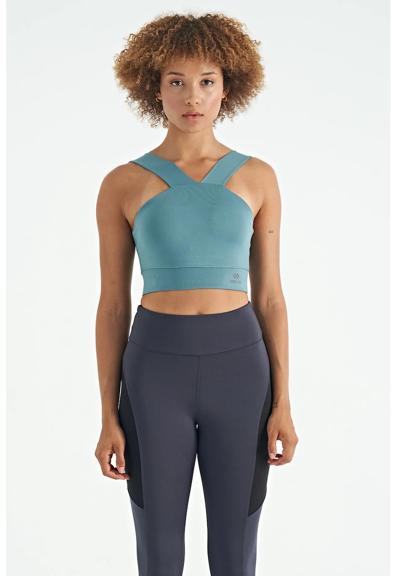 Tricou sport - top scurt - albastru cerulean - poliester-elastan