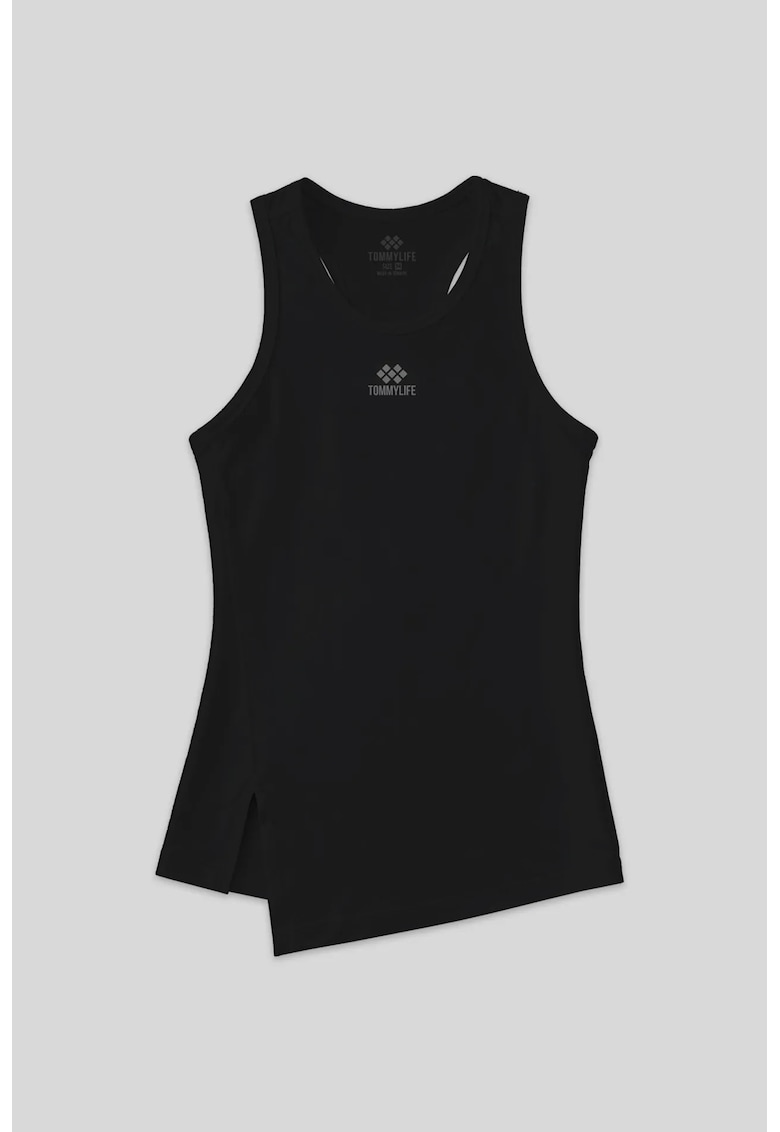 Tricou sport dama - top activ fara maneci - negru - poliester-elastan