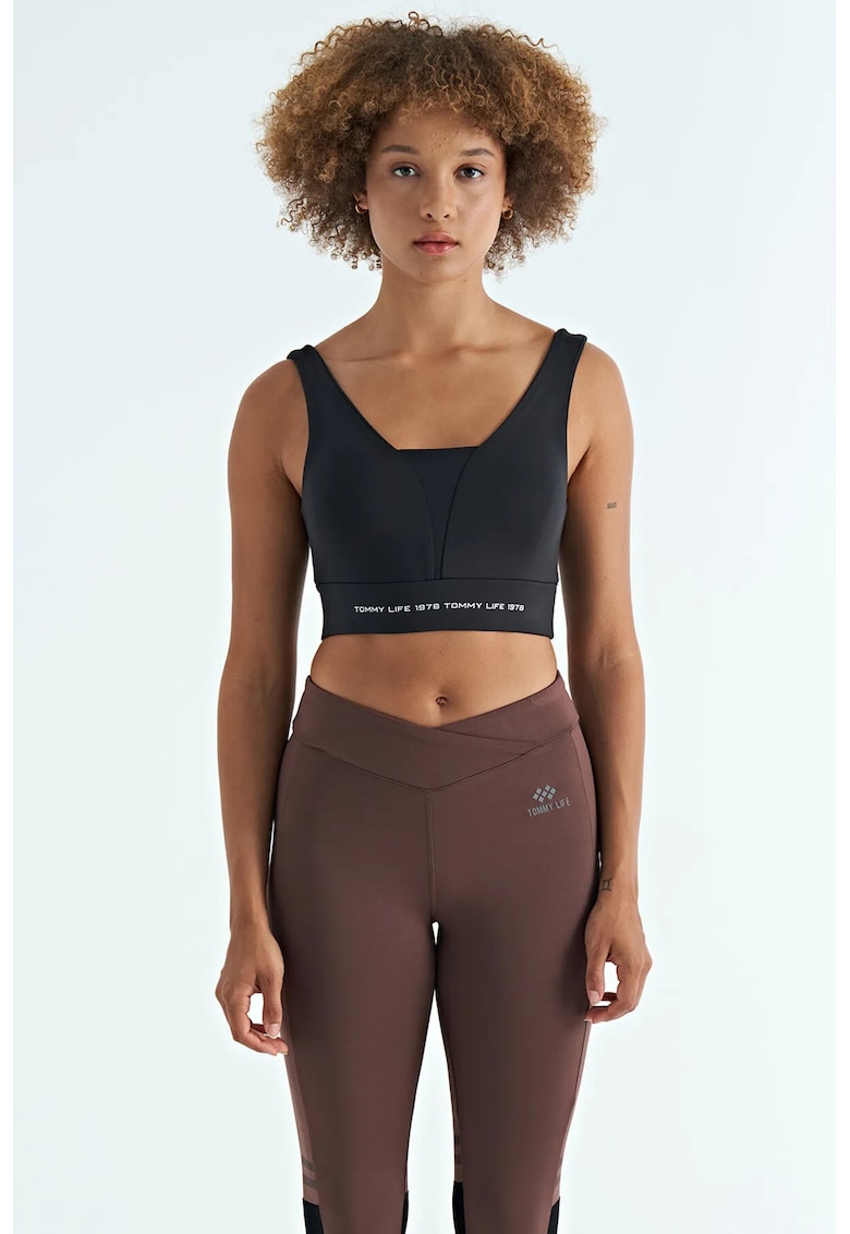 Top sport fara maneci - color-blocked - negru - poliester-elastan - Negru