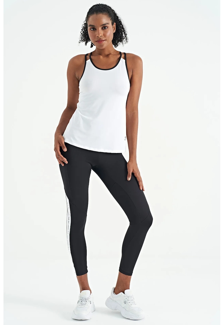 Tricou sport - top sport tricotat fara maneci - alb - poliester-elastan