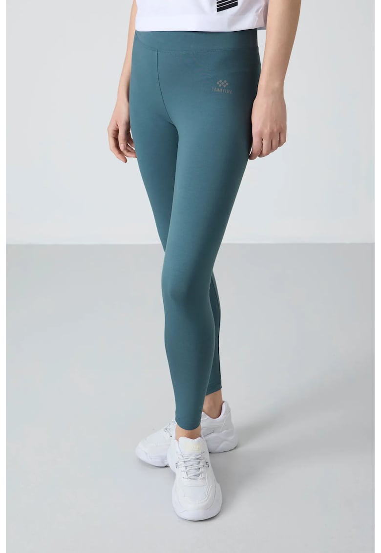 Colanti talie inalta - elastic - verde salvie - bumbac