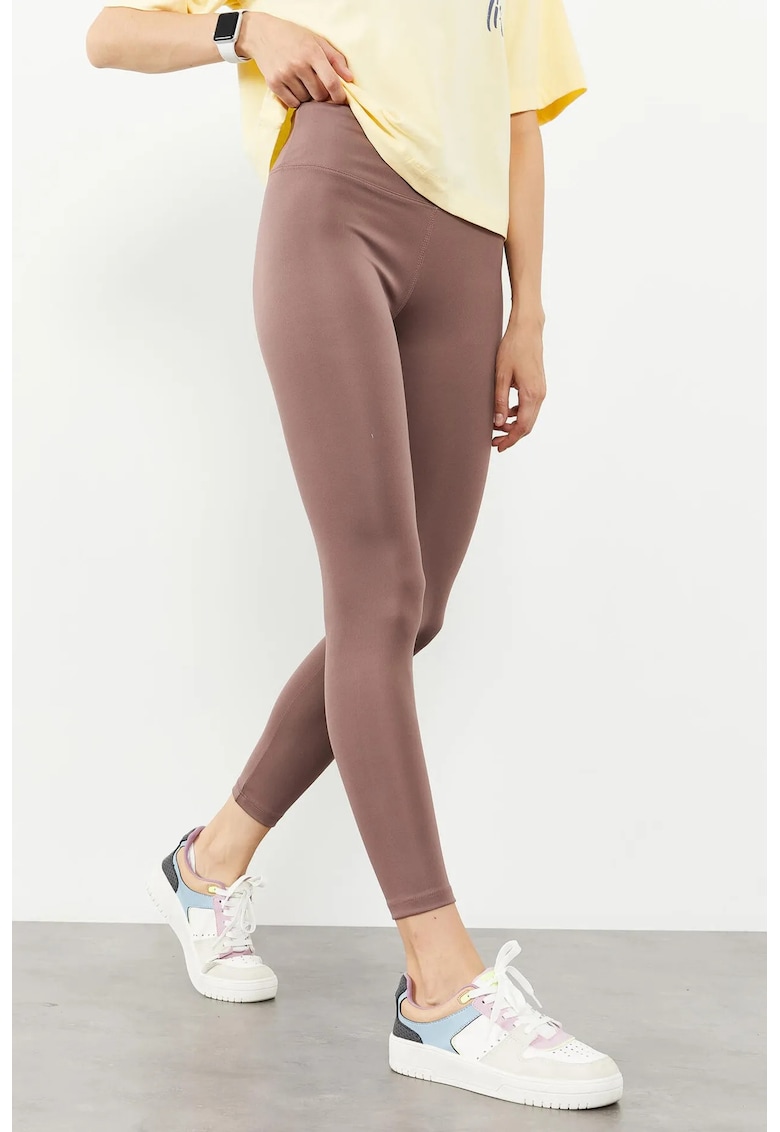 Colanti slim-fit - talie inalta - maro mocha - elastic - 95% poliester