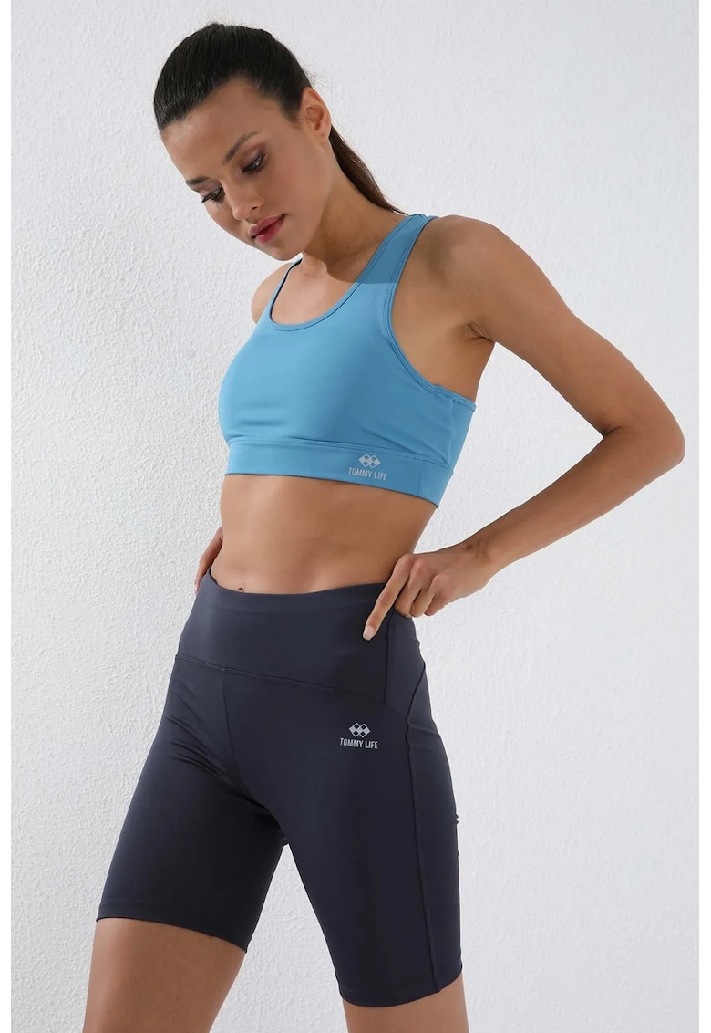 Colanti sport scurti - talie inalta - albastru inchis - elastic - 86% poliester/14% elastan