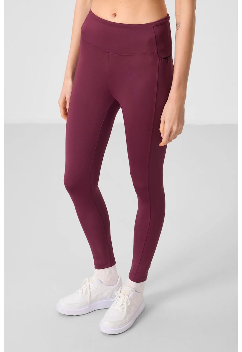 Colanti skinny - cu talie inalta - buzunar - rosu burgundy - poliester/elastan