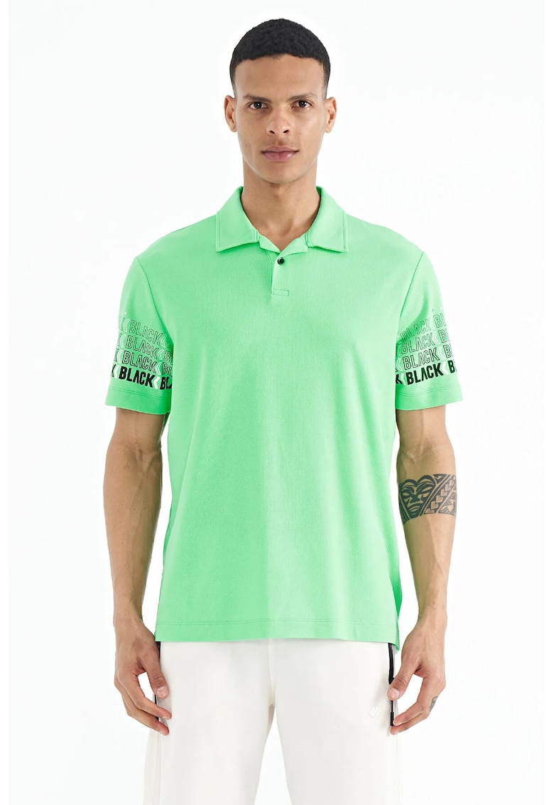 Tricou polo imprimeu - verde menta - 100% bumbac