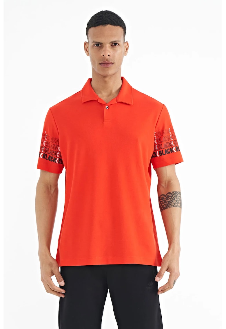 Tricou polo barbati imprimat - portocaliu deschis - 100% bumbac