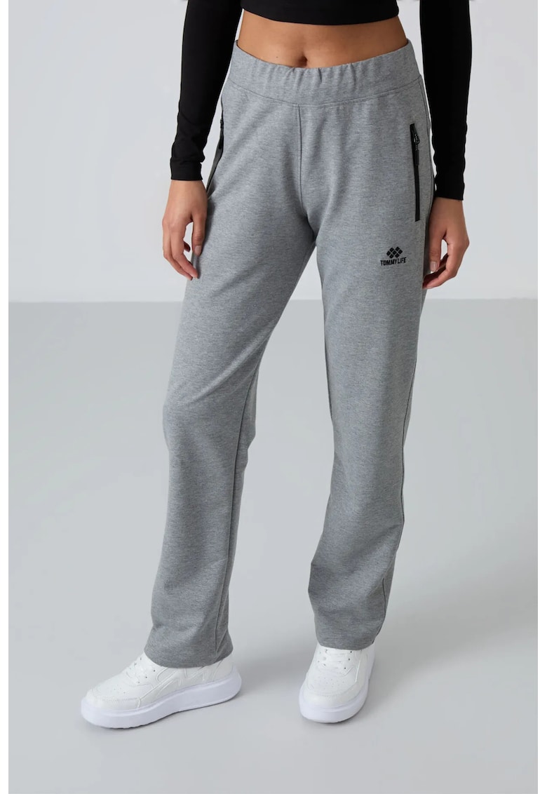 Pantaloni dama - trening din fleece - gri - 77% bumbac - 17% poliester