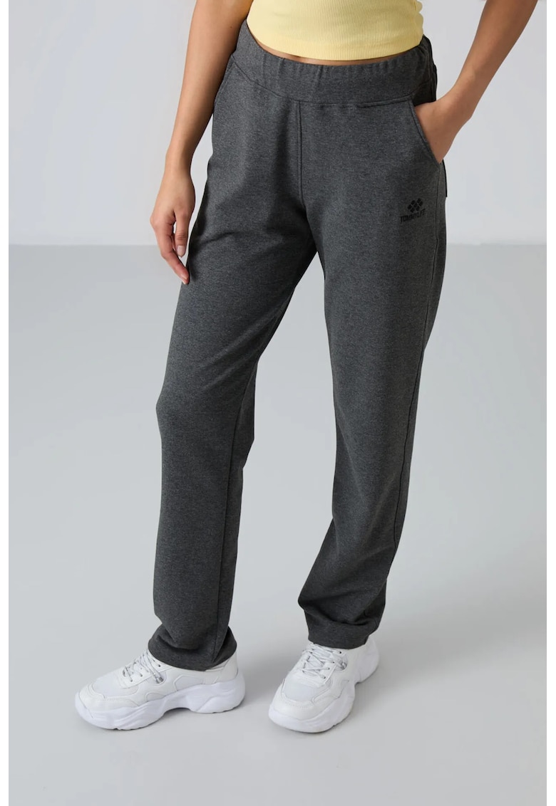 Pantaloni dama - talie inalta - gri antracit - bumbac 77%