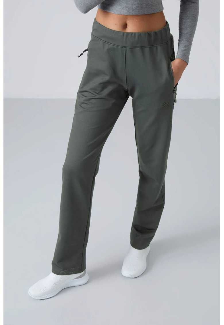 Pantaloni de trening - croiala dreapta - verde kaki - bumbac - poliester - elastan