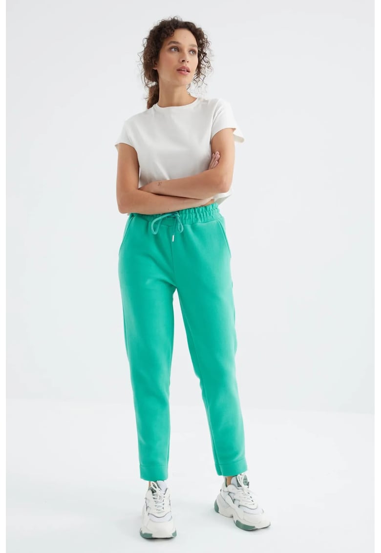 Pantaloni dama - jogger - buzunar - verde menta - poliester