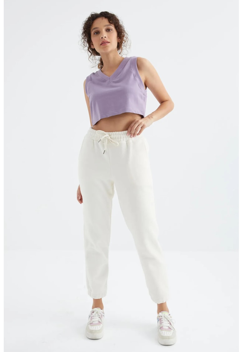 Pantaloni de trening - buzunar - alb prafuit - poliester