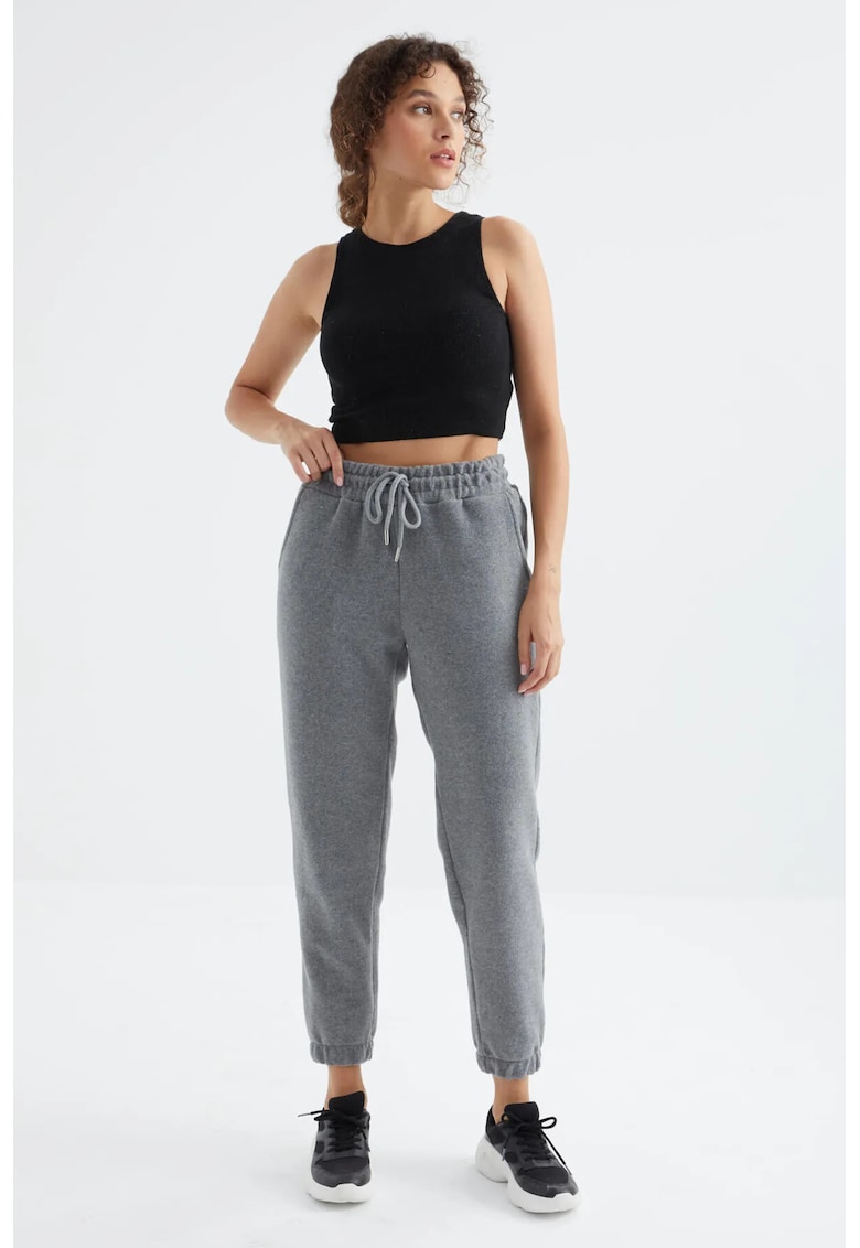 Pantaloni dama - jogger - buzunar - gri - poliester