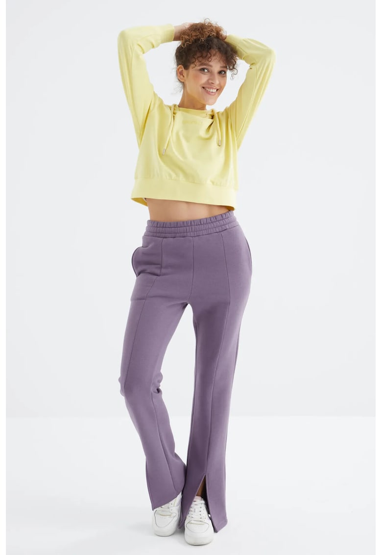 Pantaloni dama - croiala dreapta relaxata - mov liliachiu - 70% bumbac - 30% poliester