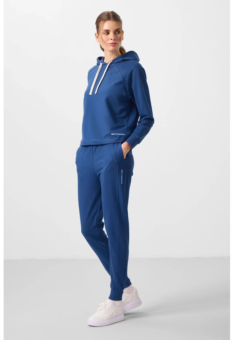 Set Treninguri Lifestyle - Bluza cu gluga si Pantaloni Oversized - Albastru Marocan - Bumbac - Elastic