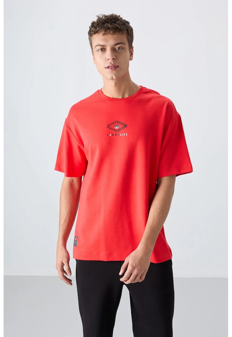 Tricou barbati - oversized - rosu - bumbac cu poliester
