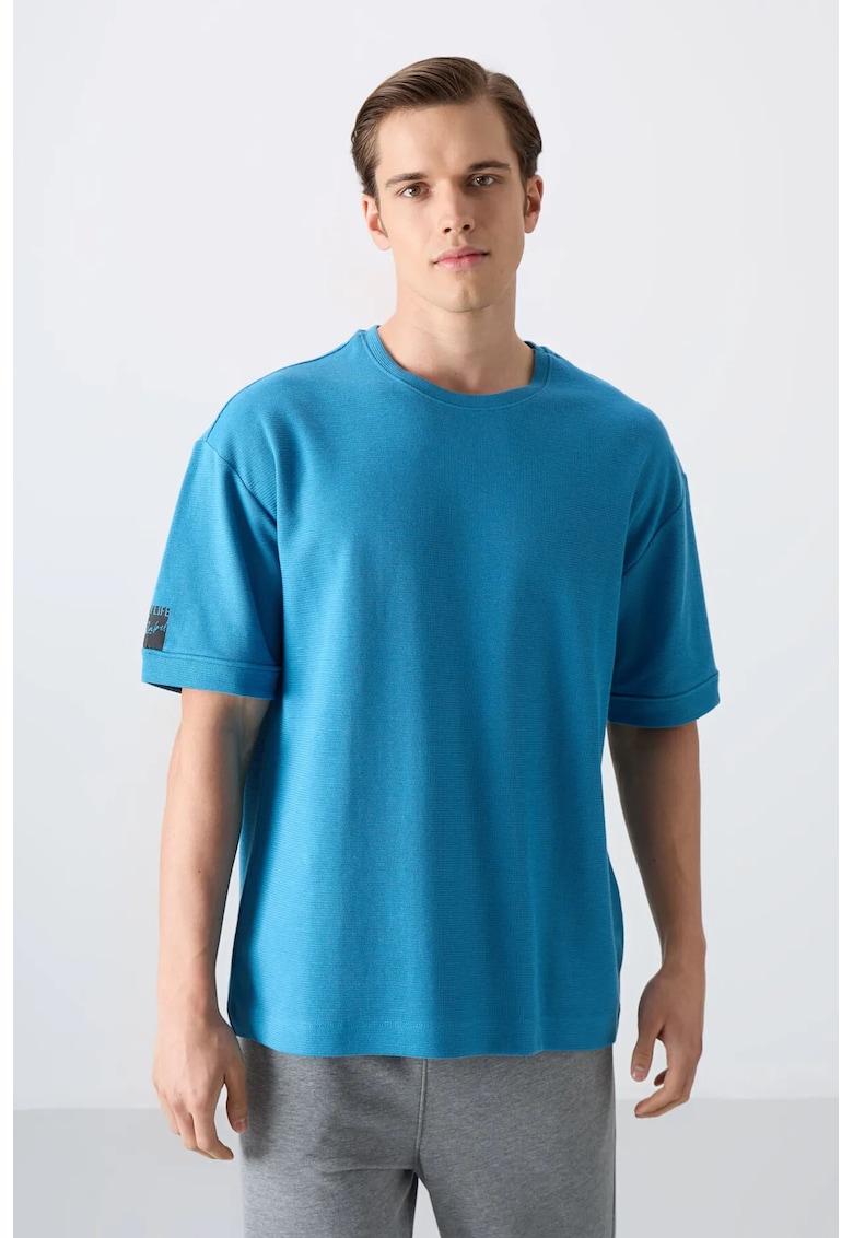 Tricou barbati - croiala oversized - albastru cerulean - bumbac 93%