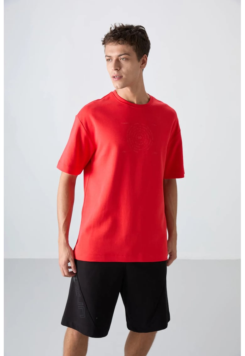 Tricou barbati - supradimensionat - rosu - amestec de bumbac