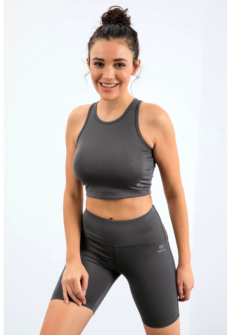Set Activ Femei - Fara Maneci - Pantaloni Scurti de Ciclism - Gri Antracit - Elastic - Poliester-Elastan 798974 - Gri/Gri antracit