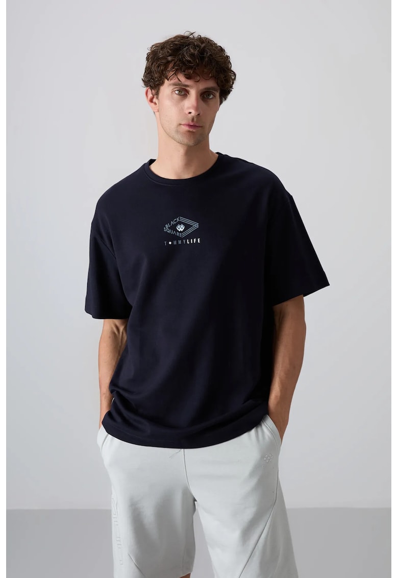 Tricou oversized - bumbac - albastru marin - pentru barbati