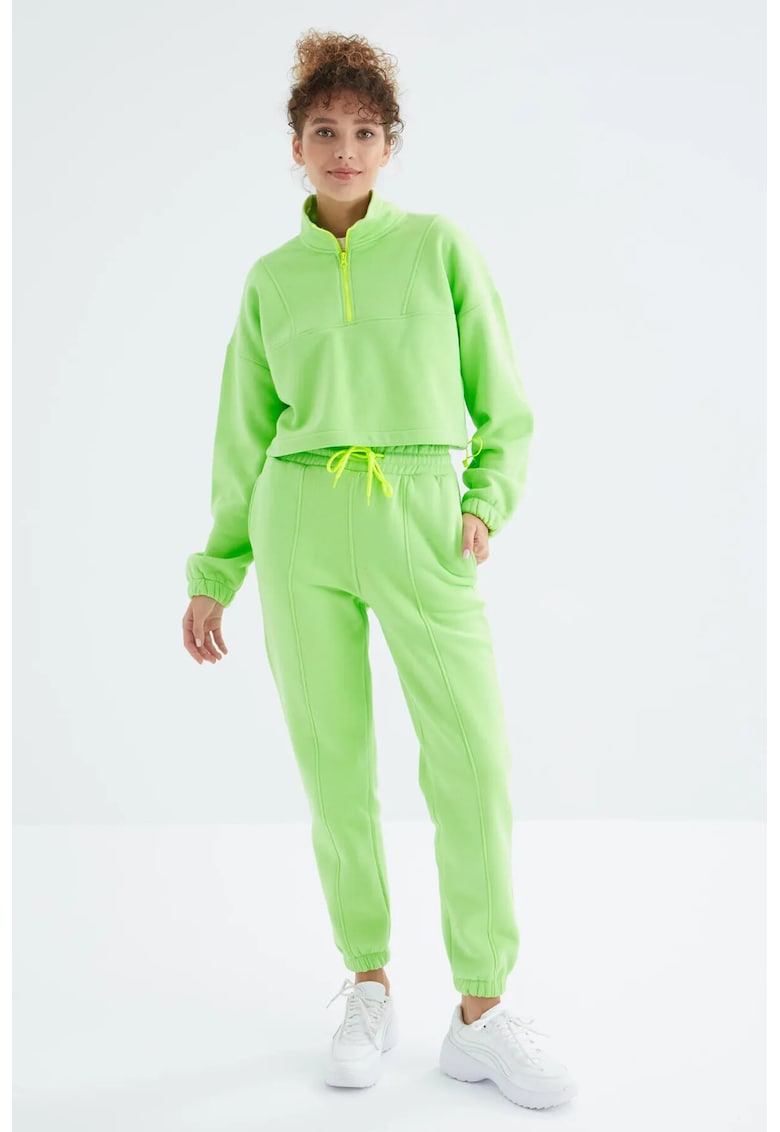 Set Treninguri Femei - Bluza si Pantaloni Oversized - Verde Lime - Fleece