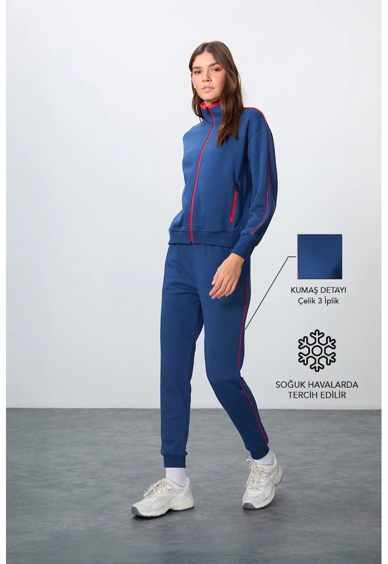 Set Bluza cu Guler cu Fermoar si Pantaloni Albastru Marin - Bumbac si - Bleumarin