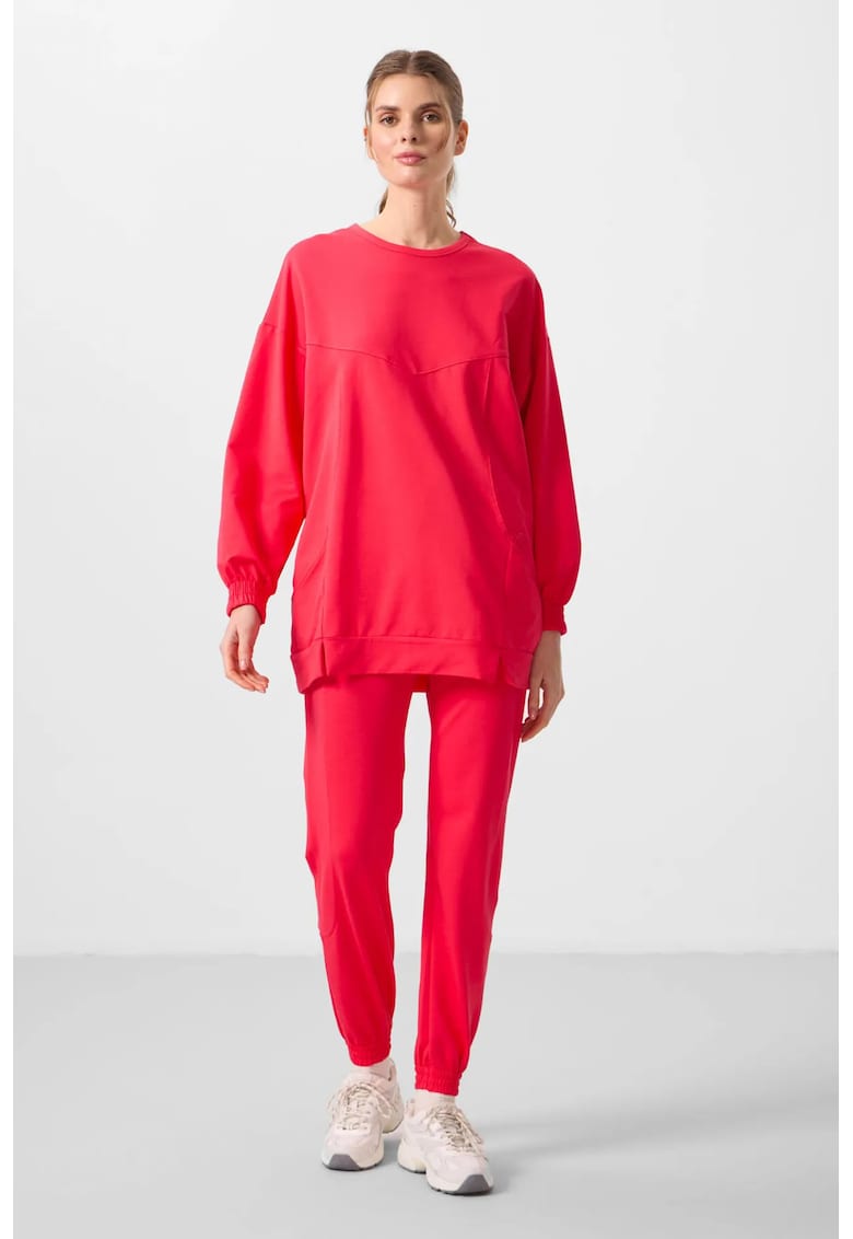 Set Treninguri Femei - Bluza de molton si Pantaloni Oversized - Elastic - Roz Aprins - Bumbac