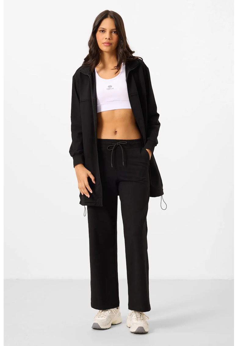 Set Bluza de Trening si Pantaloni cu Picior Larg Negru - Fermoar - Amestec de Bumbac