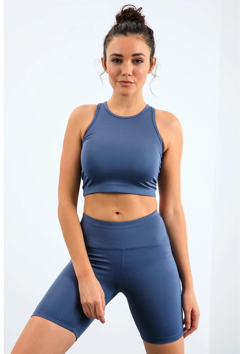 Set Activ Femei - Fara Maneci - Pantaloni Scurti de Ciclism - Albastru Maya - Elastic - Poliester-Elastan