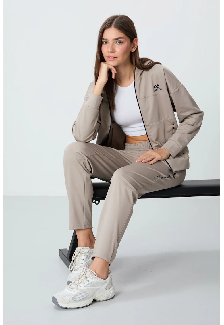 Set cu si fermoar - pantaloni bej natural - poliester cu elastan - Bej Natural