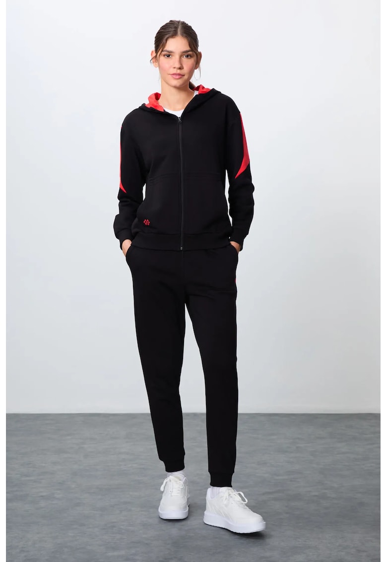 Set cu Gluga si Fermoar Negru - Bumbac si Femei - Negru