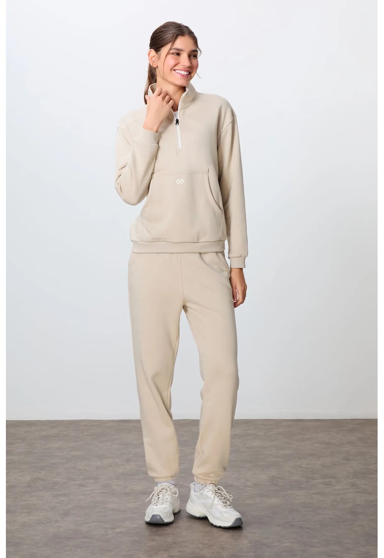 Set Trening din Fleece Femei - Bej Natural - Maneca lunga - 88% bumbac - 12% poliester