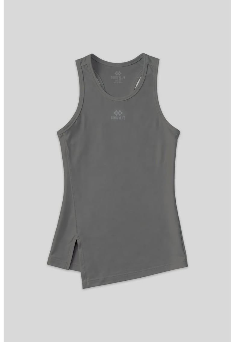 Tricou sport dama - top activ fara maneci - gri antracit - poliester-elastan