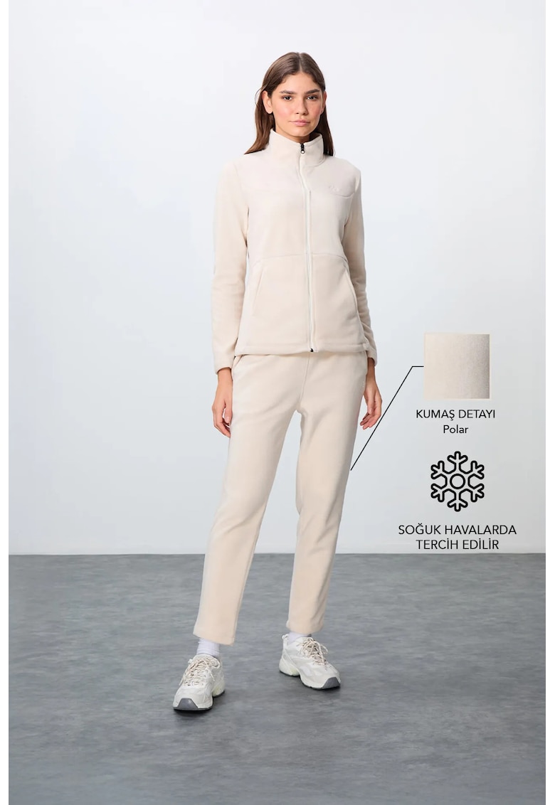 Set Trening cu Fermoar - Maneca Lunga - Oatmeal Natural - Set pentru Femei