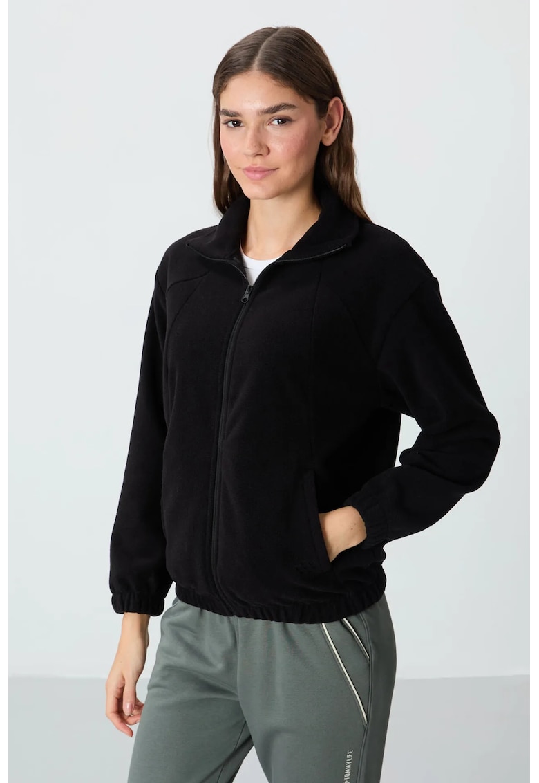 Hanorac sport - oversized - color-blocked - negru - poliester -