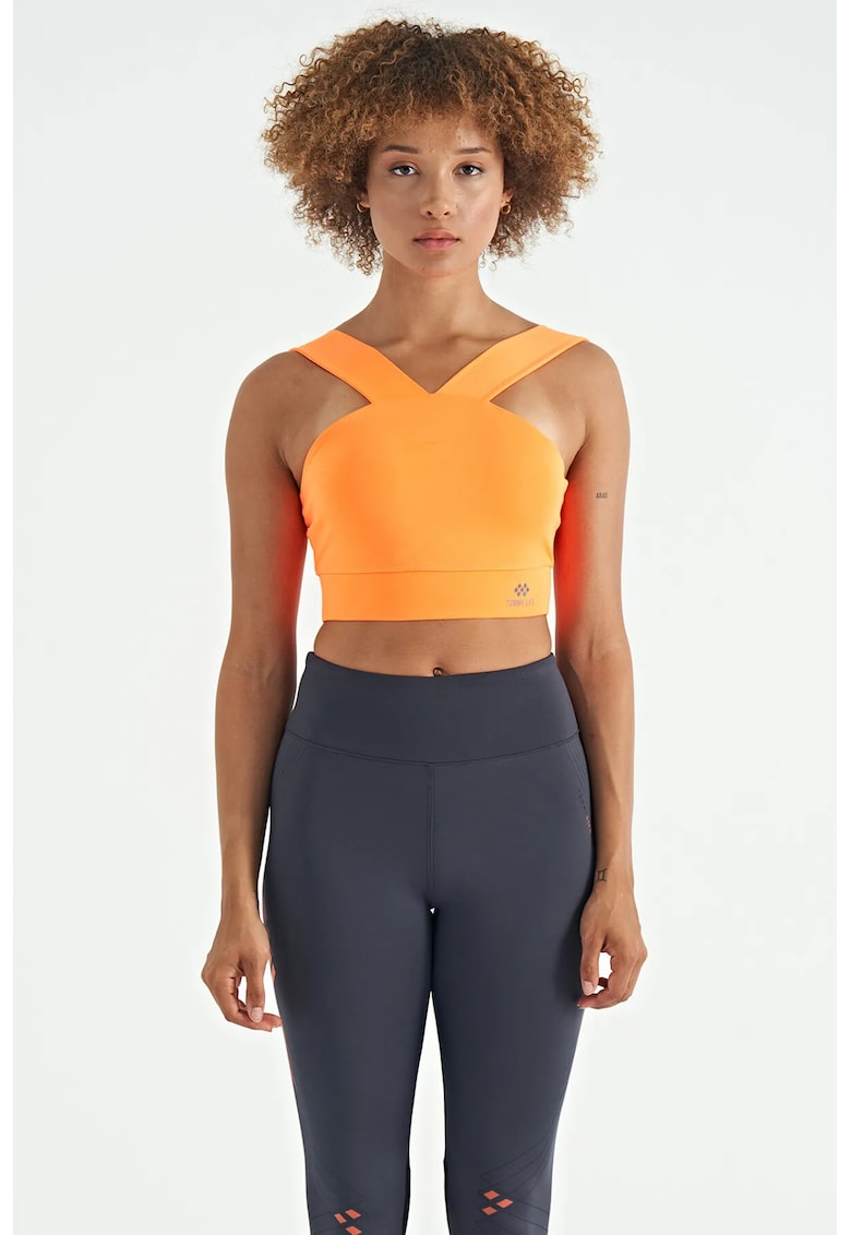 Tricou sport scurt - portocaliu intens - poliester-elastan - pentru femei