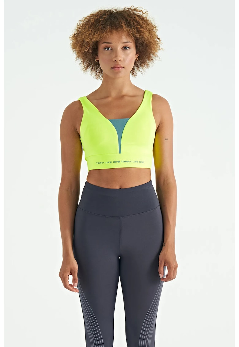 Tricou sport - top scurt - multicolor - poliester-elastan - pentru femei