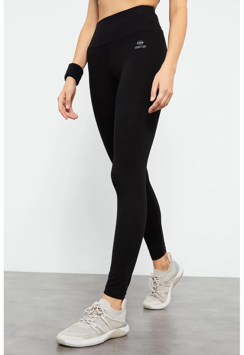 Colanti talie inalta - elastic - negru - bumbac cu elastan