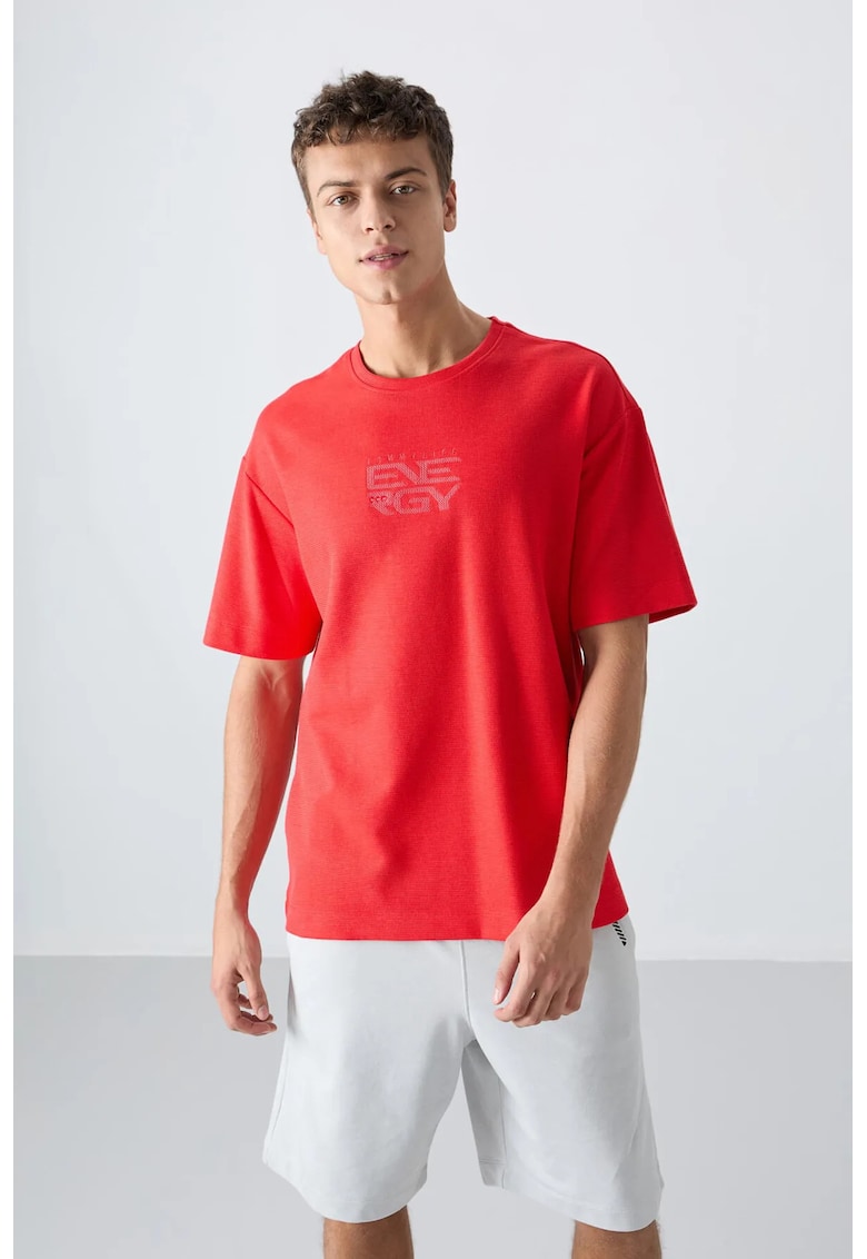 Tricou barbati - rosu - broderie logo - amestec bumbac