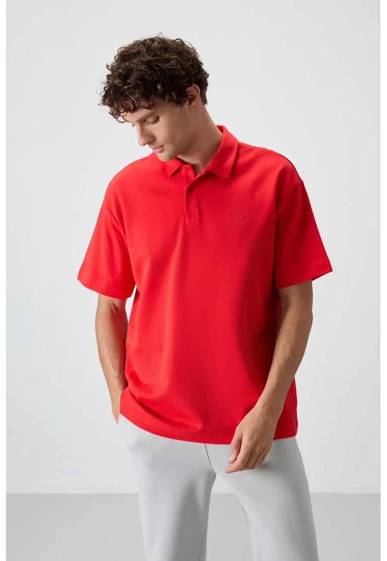 Tricou Polo Oversized rosu - bumbac-poliester - guler cu nasturi - pentru barbati
