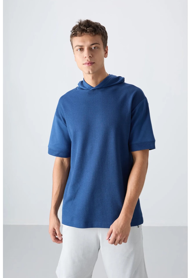 Tricou supradimensionat cu gluga - albastru Moroccan - bumbac 93%