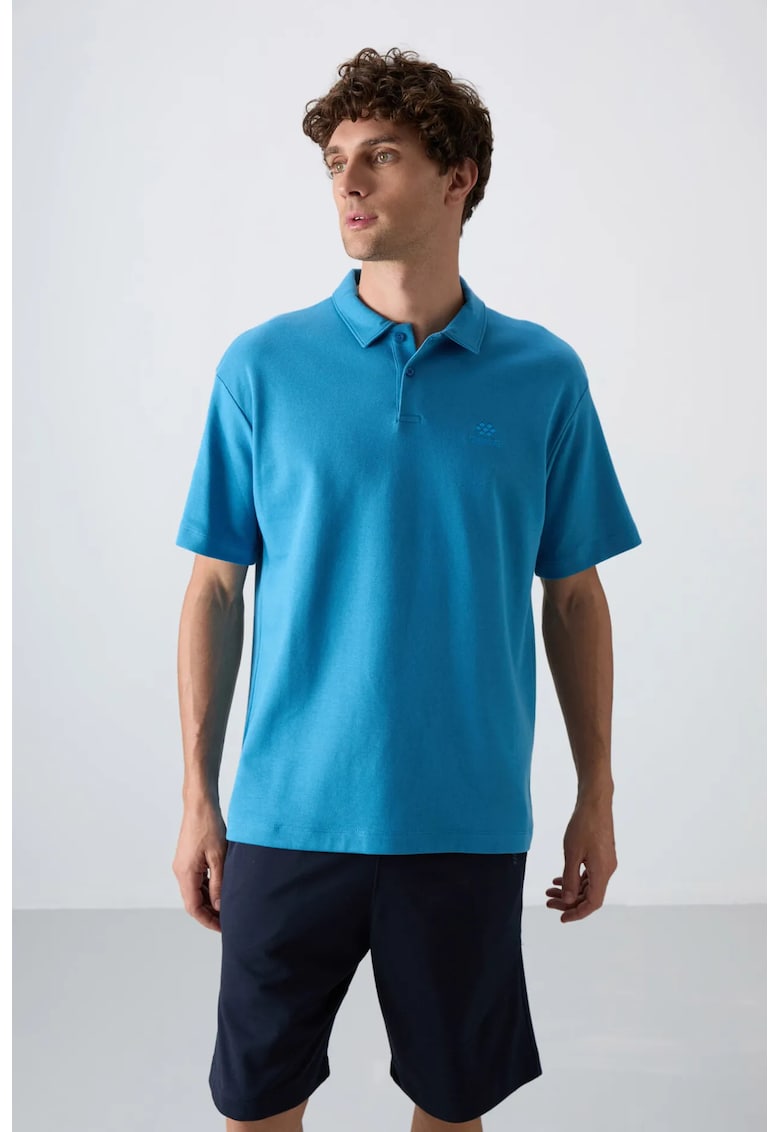 Tricou Polo Barbati - Oversized - Albastru Cerulean - 93% bumbac - 7% poliester