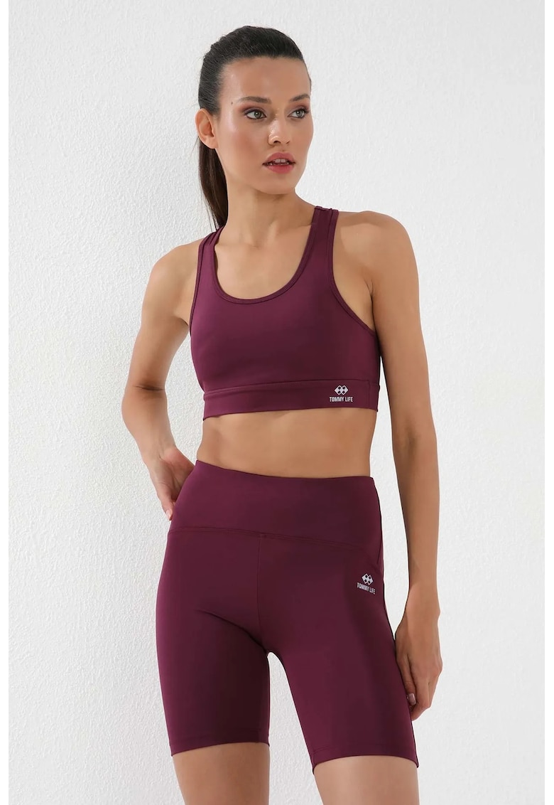 Colanti sport - scurti - elastic - rosu visiniu - poliester/elastan