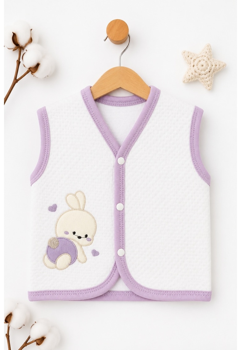 Vesta bebelusi alba cu iepuras mov - bumbac moale - unisex