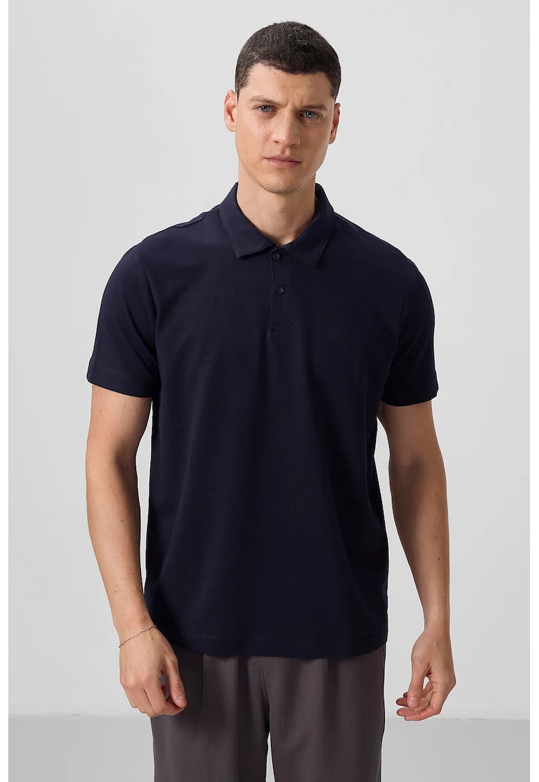 Tricou Polo bumbac-elastan - bleumarin - cu buton