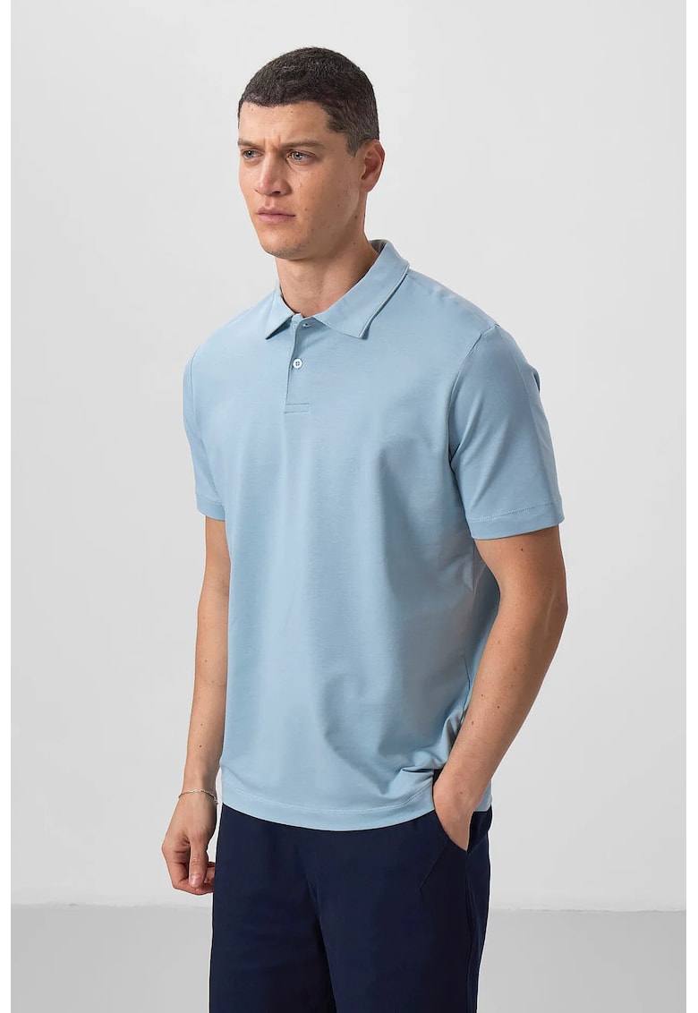 Tricou Polo bumbac-elastan - albastru deschis - cu buton