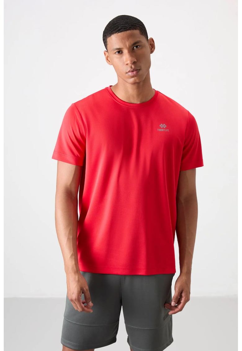 Tricou rosu - imprimeu logo - elastic - 100% poliester