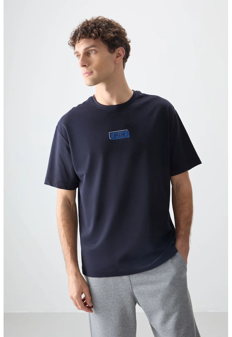 Tricou Oversized cu Logo - Albastru Marin - pentru Femei