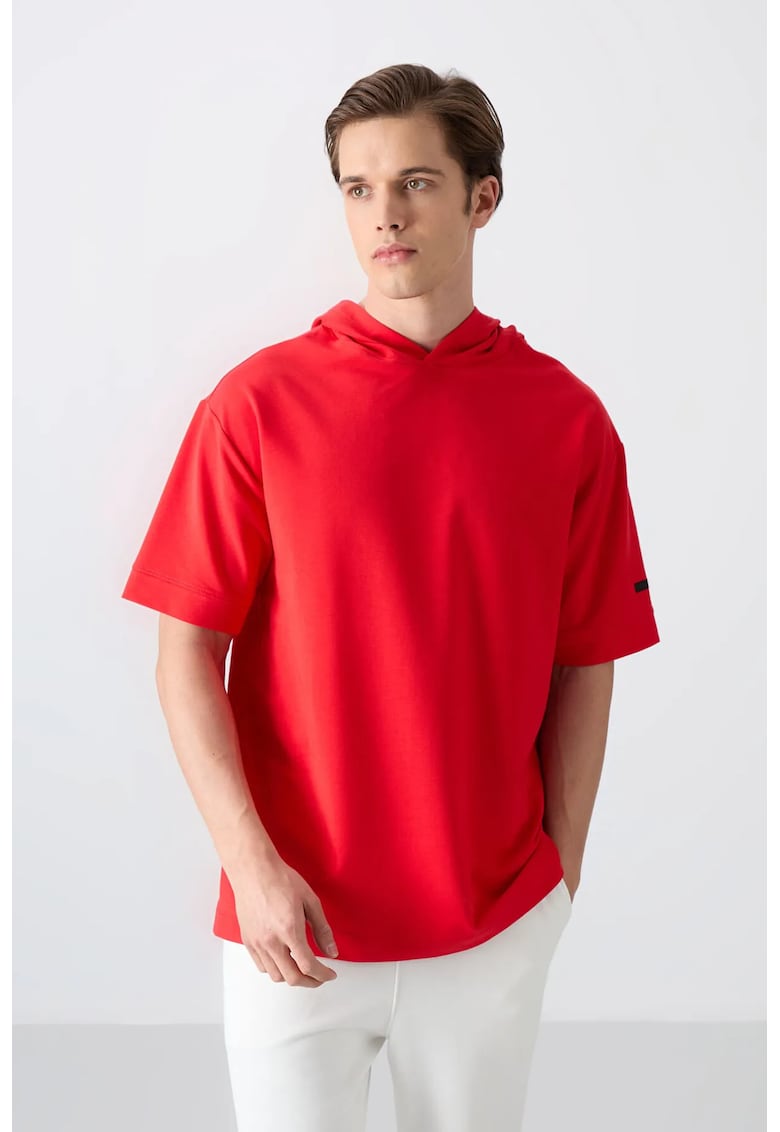 Tricou supradimensionat cu gluga - rosu - barbati