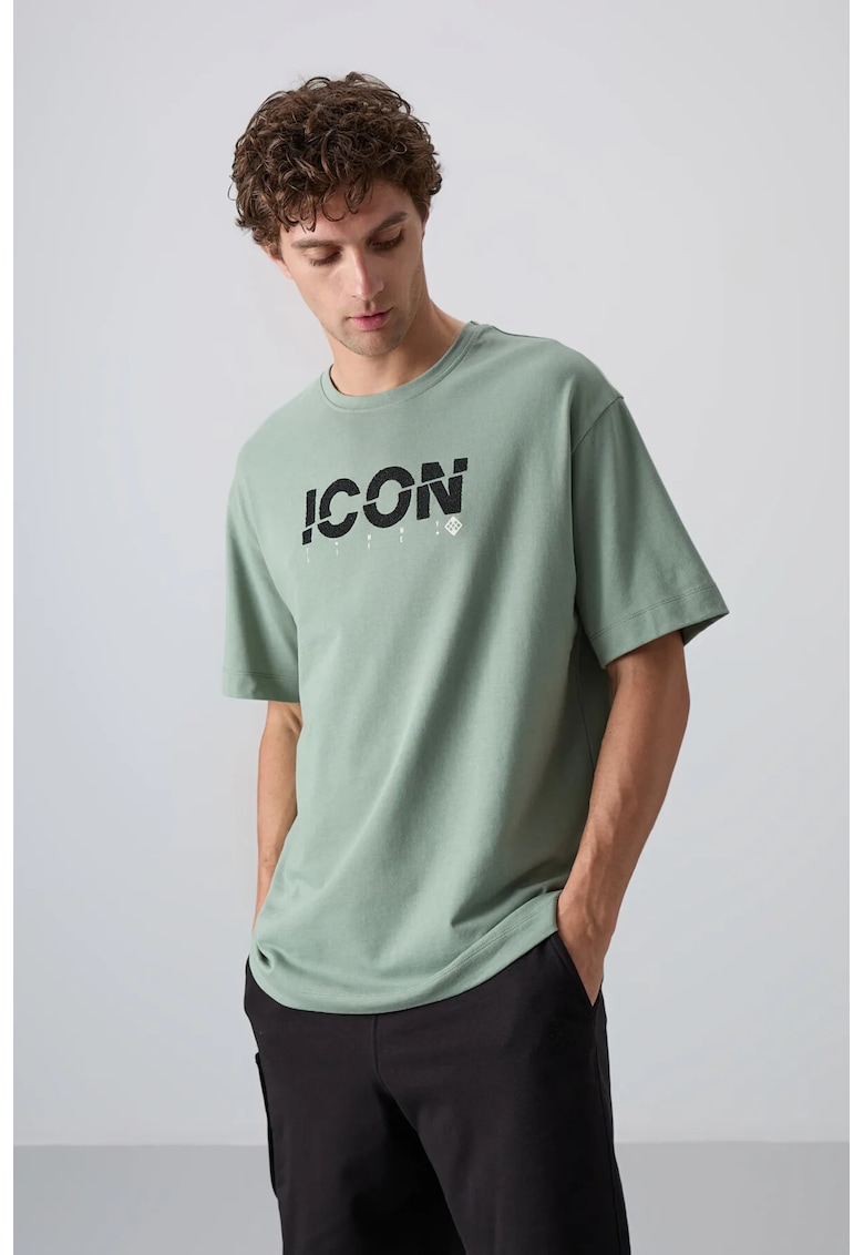 Tricou - supradimensionat - verde salvie - bumbac/poliester - imprimeu logo pe spate